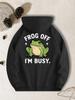 Men's Funny Frog Off Hoodie Hip Hop Sports Casual Streetwear Humorous Animal Quote Print Oversized Pullover Sweatshirt Tops