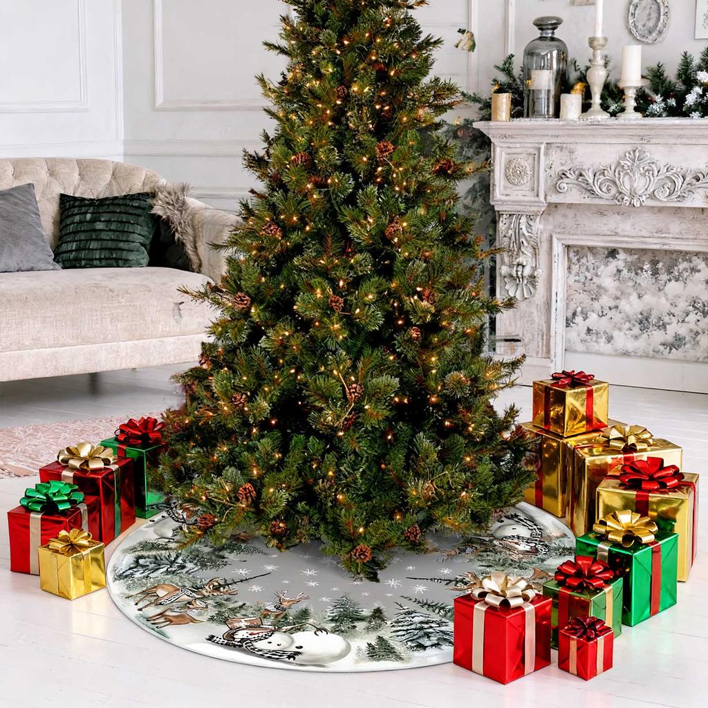 Christmas Tree Skirt Red Xmas Tree Ornaments, For Soft Plush Christmas Tree Mat With Snowy Pattern For Decorations Holiday Party 35 Inches