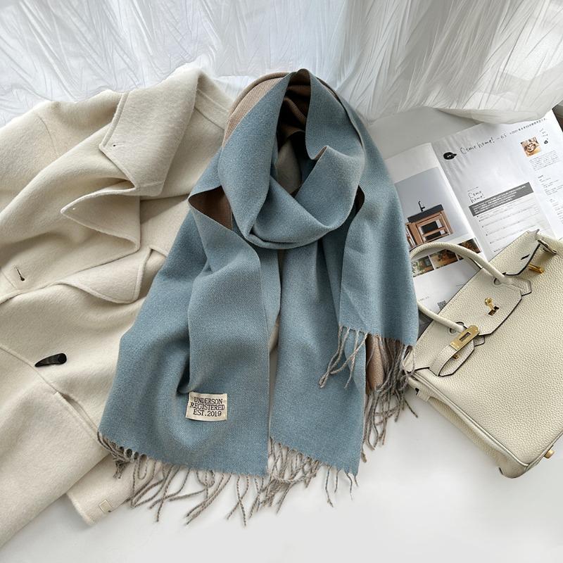 Solid Color Imitation Cashmere Scarf Women's Winter Thickened Double-sided Warm Scarf Cold-proof Outer Long Shawl
