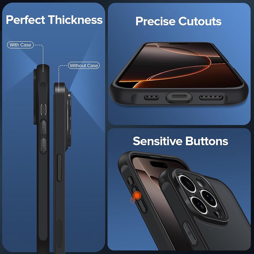 Hybrid Military Grade Shockproof Case For iPhone 16 15 14 13 12 11 Pro Max Plus Matte Translucent Black Hard Cover Soft Bumper
