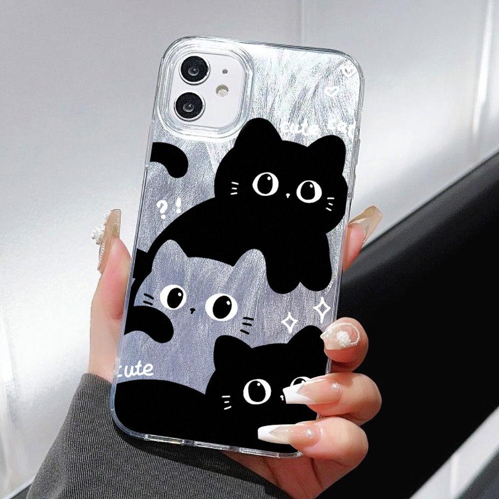 Black and white cat is suitable for iPhone17promax Apple 16IMD feather yarn new mobile phone case 14/13 large hole 15