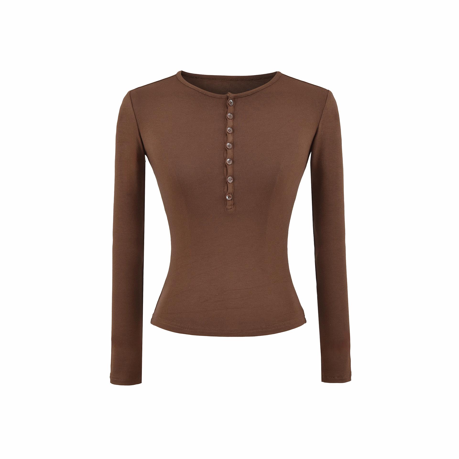 

Women s Retro Spicy Girl Two-Piece Set: 5-Color Round Neck Long Sleeve Top & Hip-Hugging Crotch Opening Shorts for Spring Large