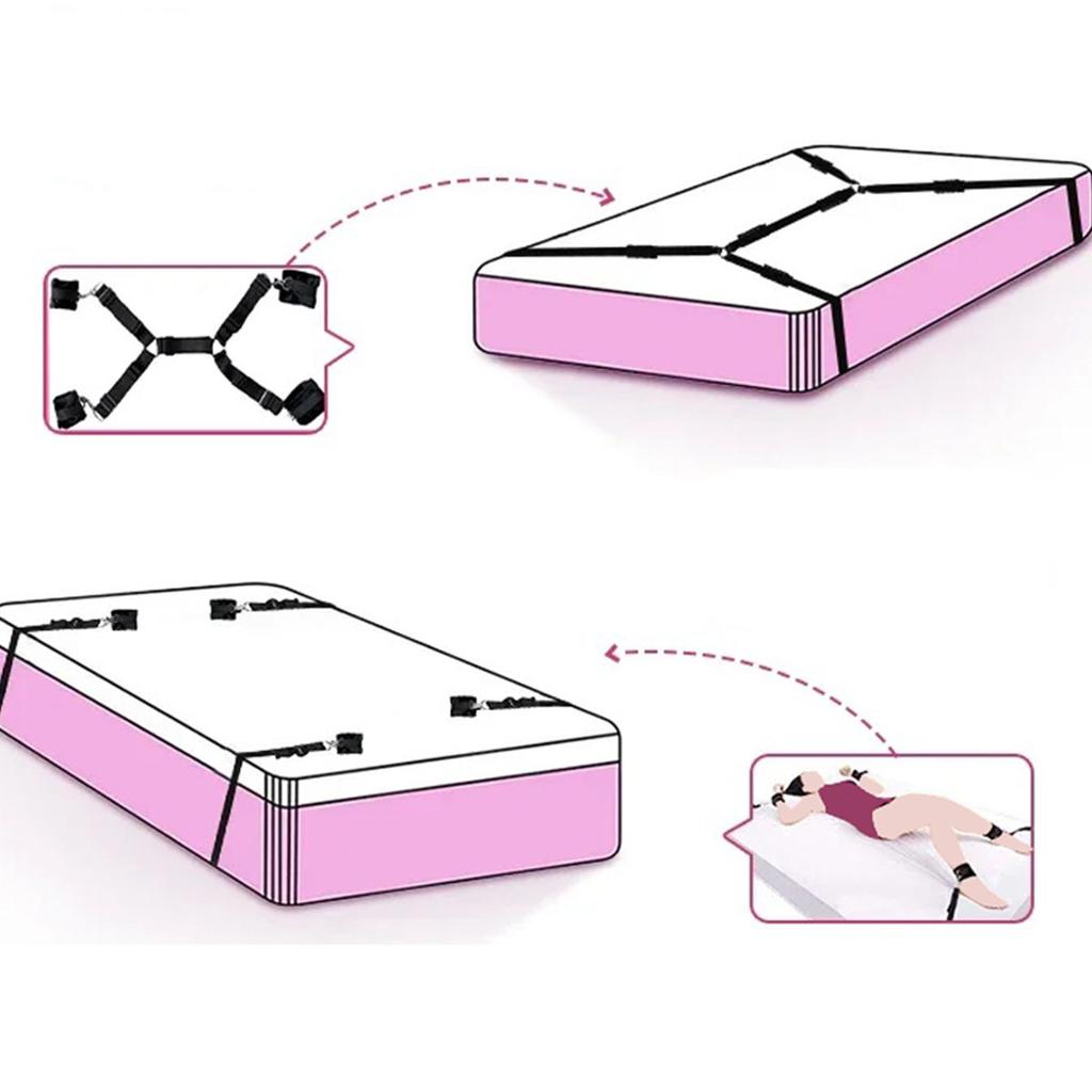 Restraint Bed Bondage Gear Female Handcuff Open Leg Cuff Strap System Eyeblinder Set Versatile Bedroom Games Set Toy Set