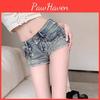 Waist Womens Low Denim 2024 Shorts Blue Raw Edge Straight Hot Pants