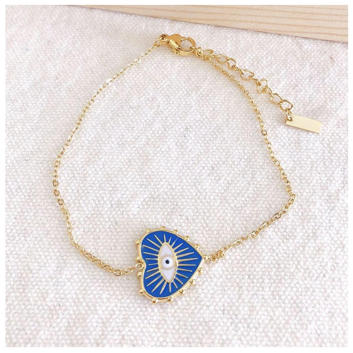 

Les Trésors De Lily [R6373] - Bracelet créateur Acier Cléopatra bleu doré (oeil- coeur) - 13x13 mm