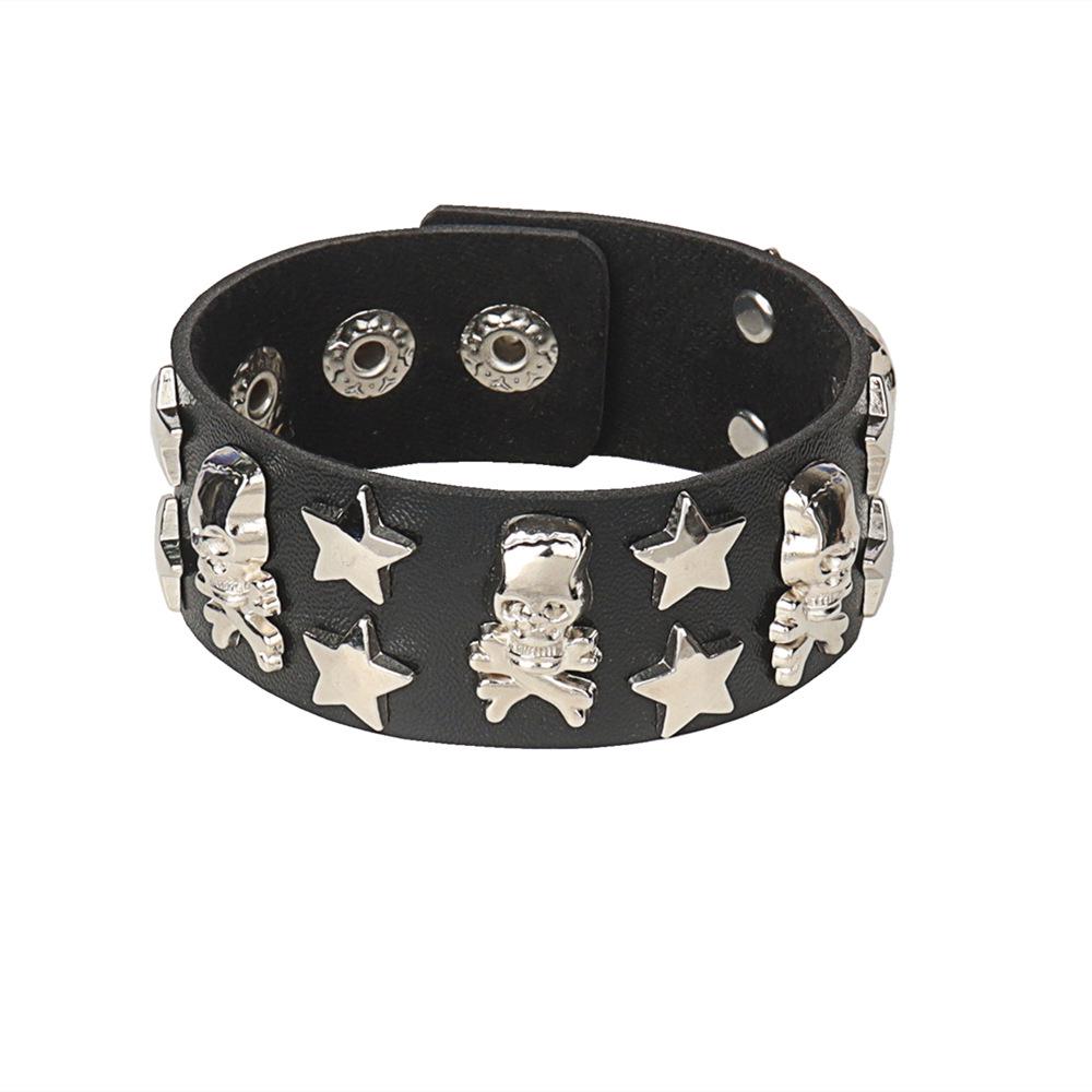 Skull Star Punk Rock PU Leather Bracelet - European/American Trendy Bangle Jewelry