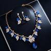 Retro Ethnic Water Drop Gem Necklace & Leaf Jewelry Set for Women