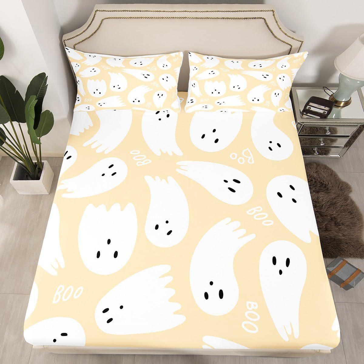

Halloween Ghost Pattern Bed Hat Three-Piece Digital Printing Bedding Bed Hat Three-Piece Set Children And Adults For more sizes, please consult customer service.