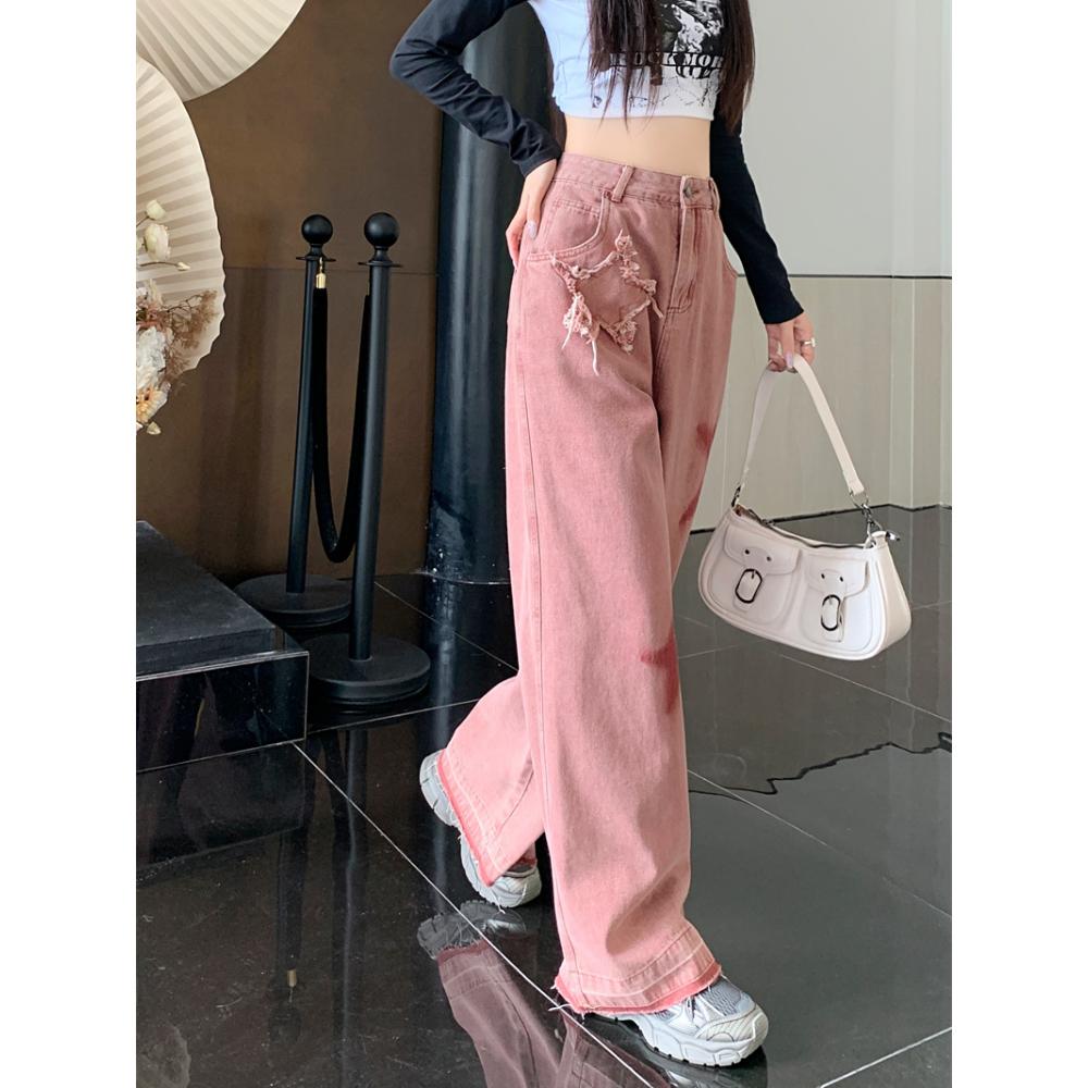 New Tie-dye Design Star Cowgirl Niche Style Wide-leg Dopamine Casual Trousers Jeans