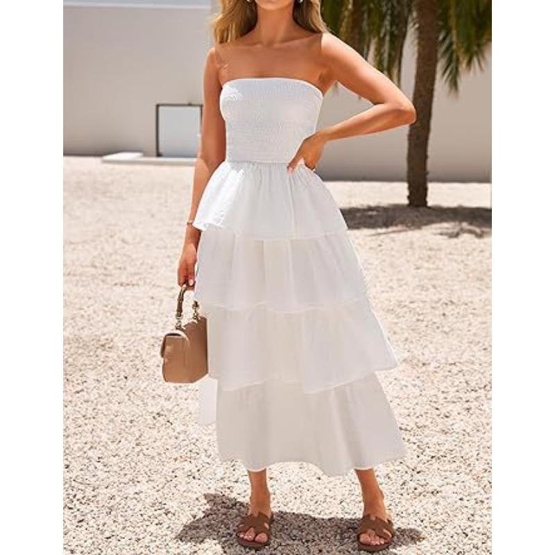Women's Explosive Sleeveless Off-the-shoulder Pleated Layered Tube Top Long Vest Skirt