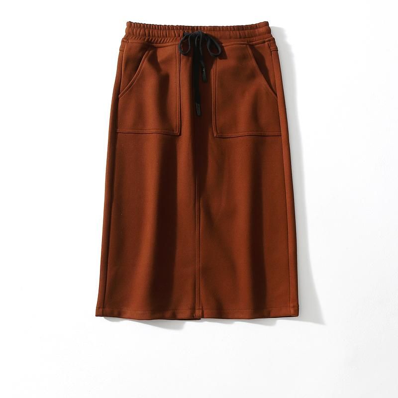from Cupboard Original Single Fashion All-Match Autumn and Winter Thickened plus Velvet Skirt Women's Elastic Lace Pocket Split Straight Skirt