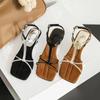 2024 neue Sommer Echtes Leder Retro Karree Prise Sandalen Mode High Heel Hausschuhe Frauen frauen Sandalen