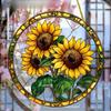 Sunflower Sunset Mountain Scenery Sun Catcher Stained Round Acrylic Hanging Decoration Suitable for Window Suncatcher Door, Sun Catcher