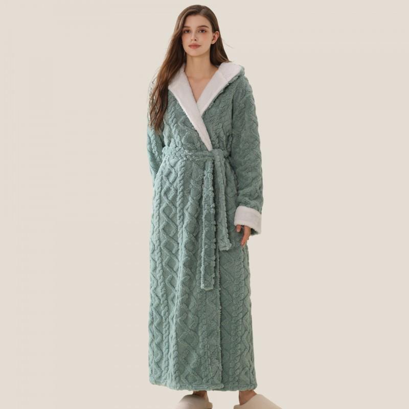 B2W Digital Mens Womens Flannel Robe Hooded Fleece Bathrobe Thick Warm Winter Loungewear