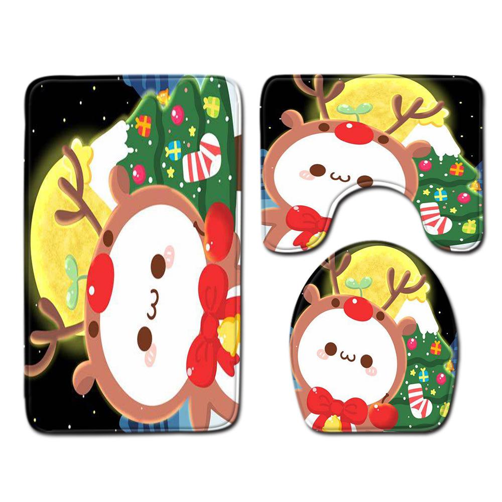 Christmas Bathroom Floor Mat Toilet Three-Piece Set