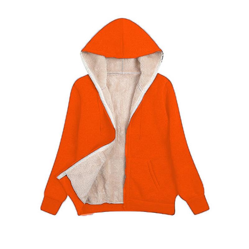 European and American Women Clothing Large Size Plush Hooded Sweater Women's Plush Jacket