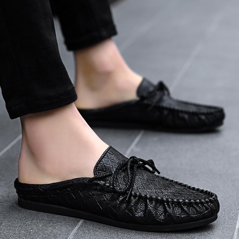 Male Slipper Half Leather Mens Shoe  Slides Outdoor Mules Flat Comfortable  Low Price Designer Luxury Fun Summer Sale