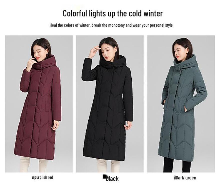 Women Down Jacket 2024 Long Over the Knee Coat Thick Warm 90 White Duck Down Mid Length for Middle Aged and Elderly