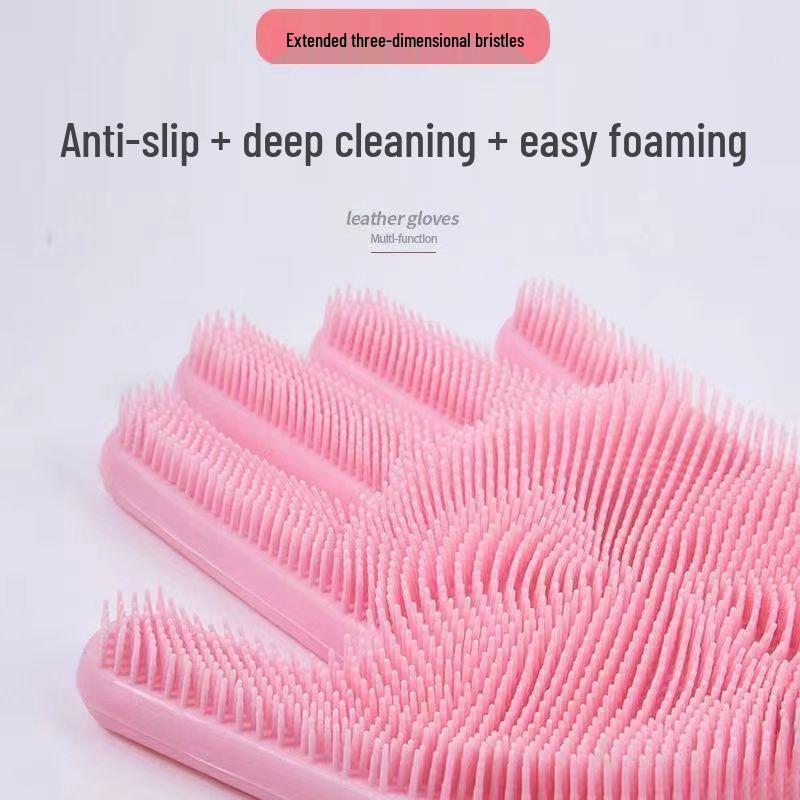 Magic Silicone Dishwashing Gloves - Durable, Waterproof Rubber Kitchen Gloves for Women, Household Cleaning, Scrubber, Dishwashing.