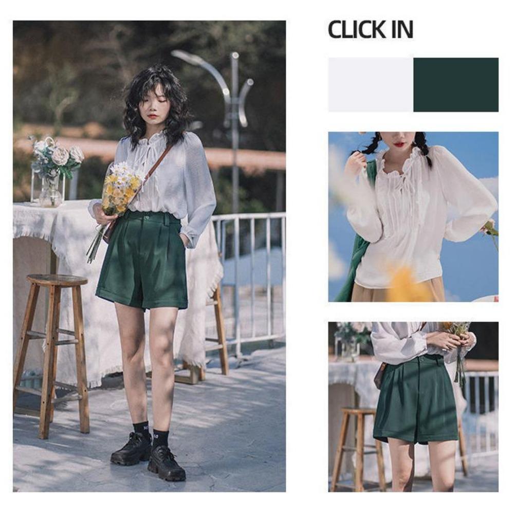 Women's Loose Suit Shorts A-line High-waisted Wide-leg Pants Rolled-up Slacks