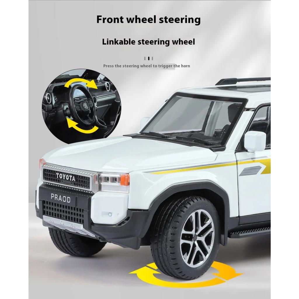 1/24 Scale Toyota Land Cruiser Prado LC250 SUV Alloy Diecast Car Model Sound & Light Children's Toy Collectibles Birthday Gift for Boy
