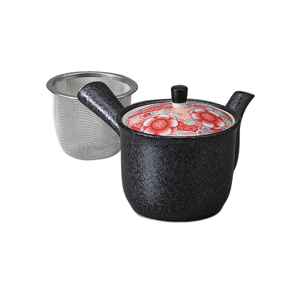 

x Hana Yuzen Black Teapot tea Made in Stylish Ale-net Teapot, 8.9 9.3 cm, 280cc, (with strainer), Porcelain, Japan,