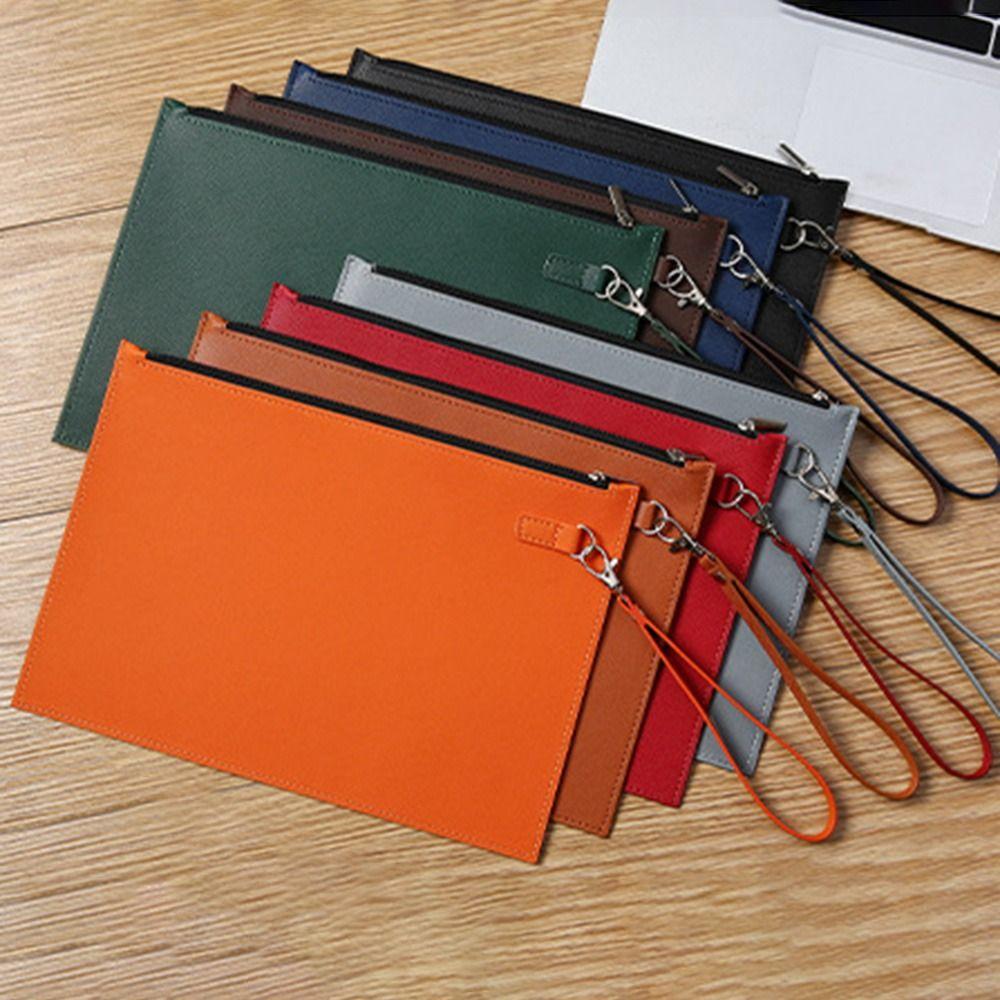 Large Capacity A4 Imitation Leather File Folder Simple Thickened File Storage Bag with Rope Elegant Document Organizer