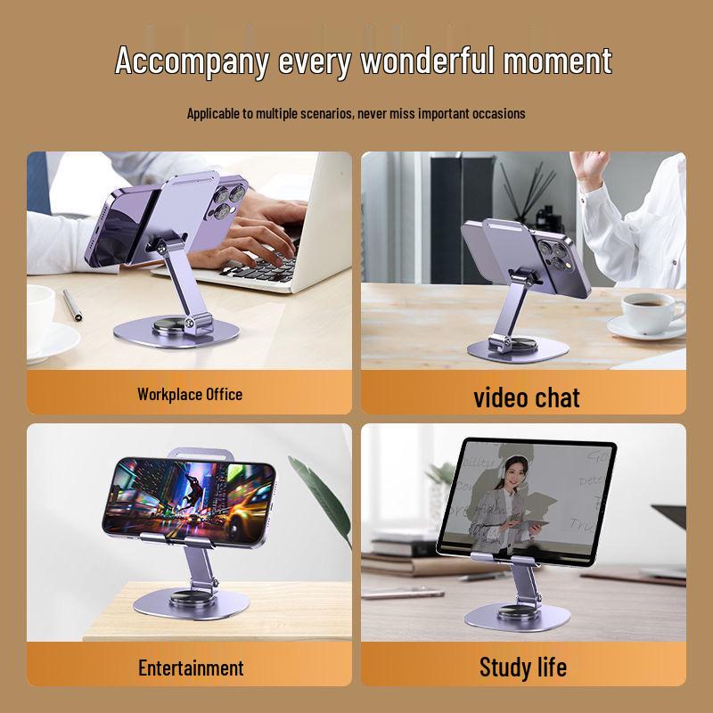 Universal All-Metal 360° Rotating Phone & Tablet Stand for Desktop Live Streaming & Learning