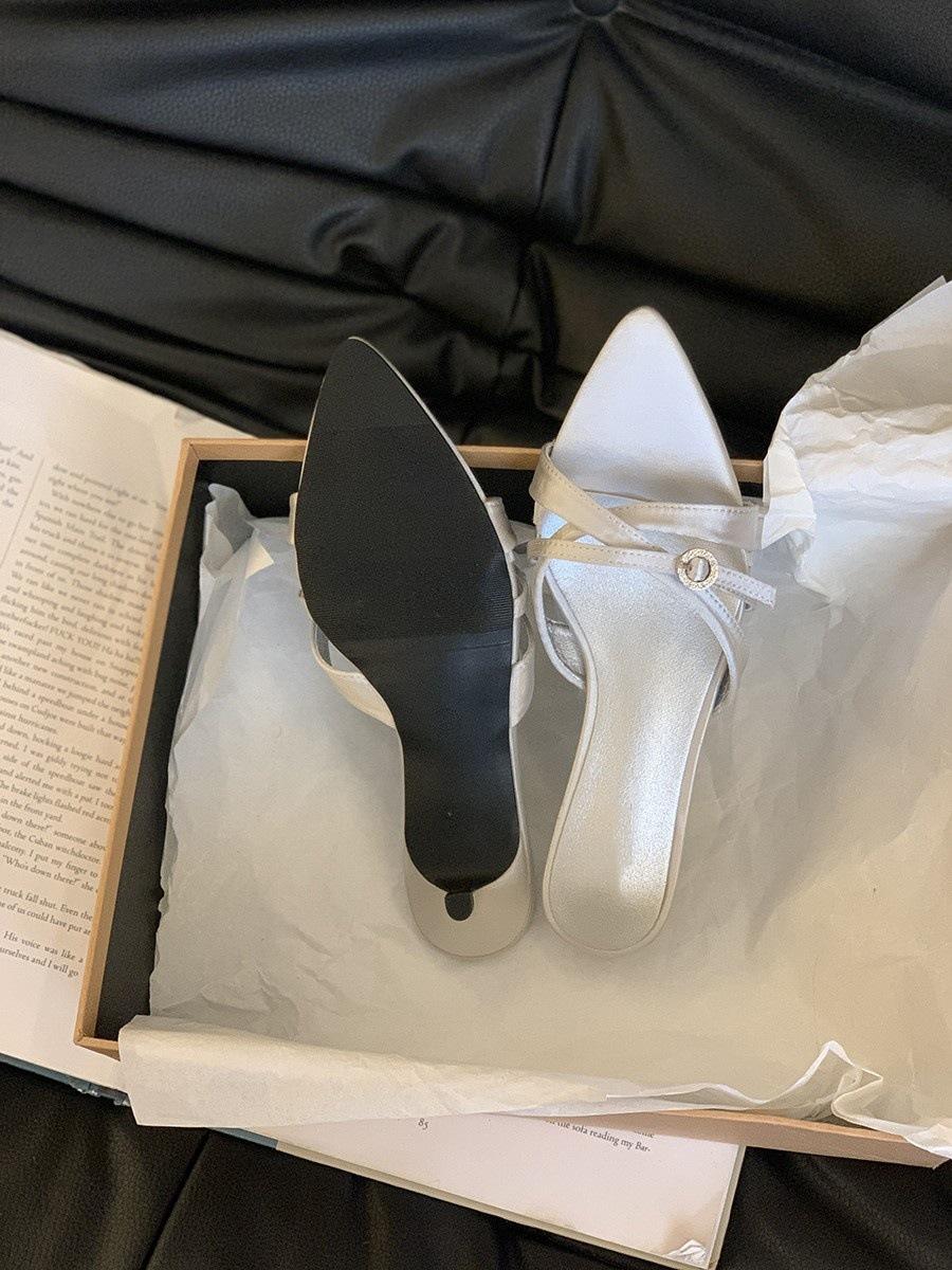 

Niche design high heels cool slippers fairy shoes new fashion temperament pointed sandals 42 срібний