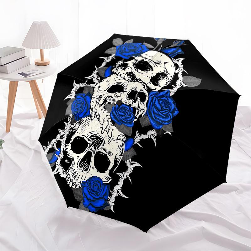 1pc Skull Roses Tattoo Design Umbrella with Plastic Handle,Suitable for All Seasons UmbrellaPT493
