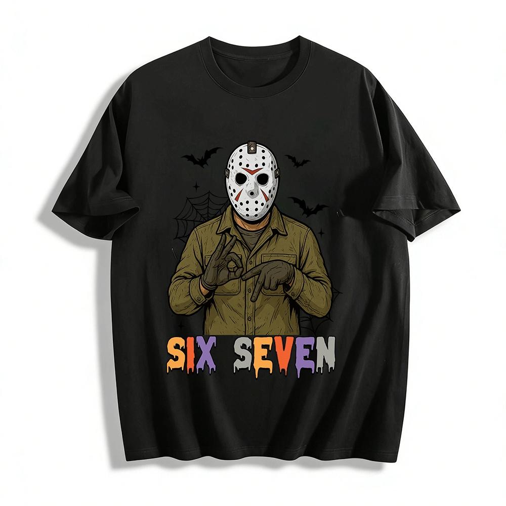 Halloween Jason Mask Six Seven ASL Graphic Print Casual Shirt Pure cotton T-shirt XXS