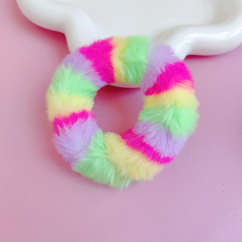 

Радужная 7 см плюшевая резинка для волос из искусственного кроличьего меха - Коллекция Осень/Зима - Многоцветный аксессуар для волос для женщин