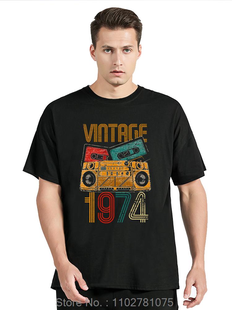 Born In Vintage 1974 Oversized T-shirt Limited Edition Cassette Men Clothing Vintage Cotton Tshirt Funny Tees Fitness T Shirt