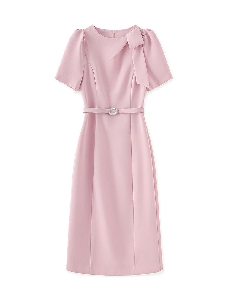 Quiet Luxury Bow Adorned Summer Dress - Elegant Waist-Hugging Style