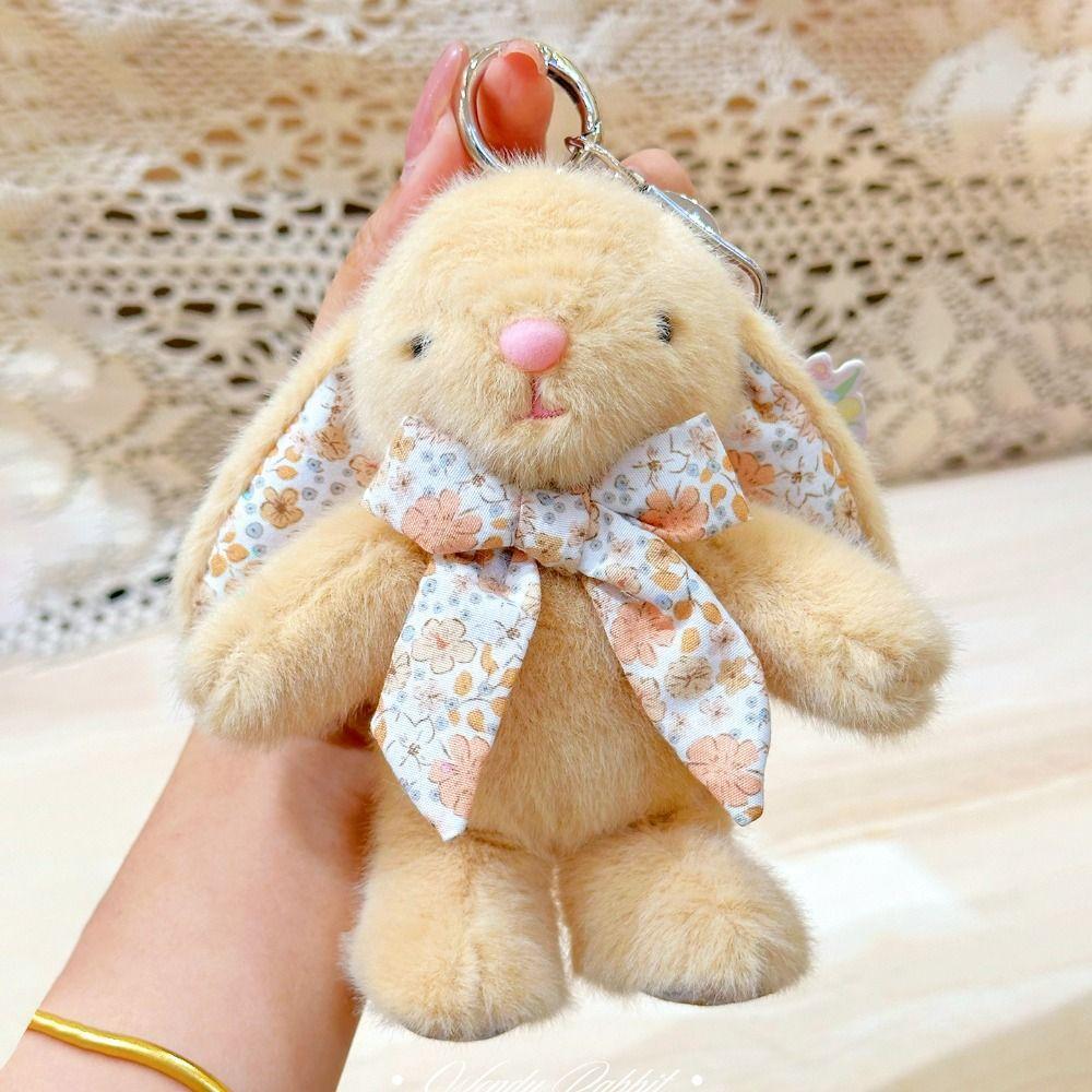 Flower Bowknot Plush Rabbit Keychain Soft Car Key Pendant Bag Hanging Pendant  Bag Backpack Decor