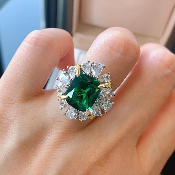 Jewelry Ring Female Simulation Emerald Ring Diamond Women'S Ring Main Stone 10 * 12