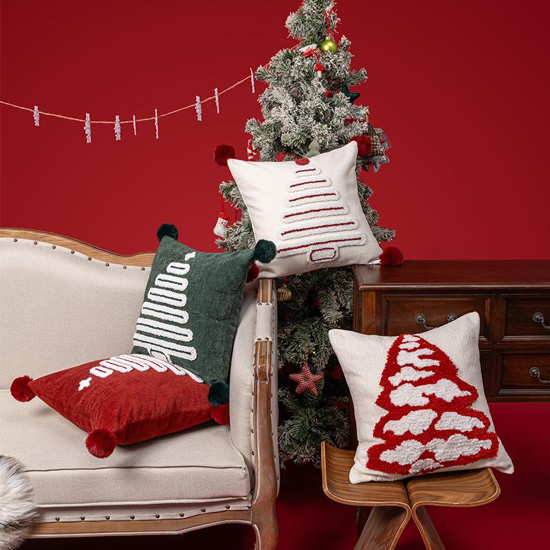 45X45CM Christmas Embroidery Throw Pillow Cover Christmas Tree Pattern Waist Cushion Cover Decor Home Decorative Pillowcase