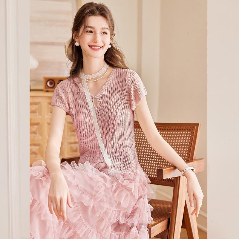 Bailuyu Women s Lace-Knit Short Sleeve Top XL