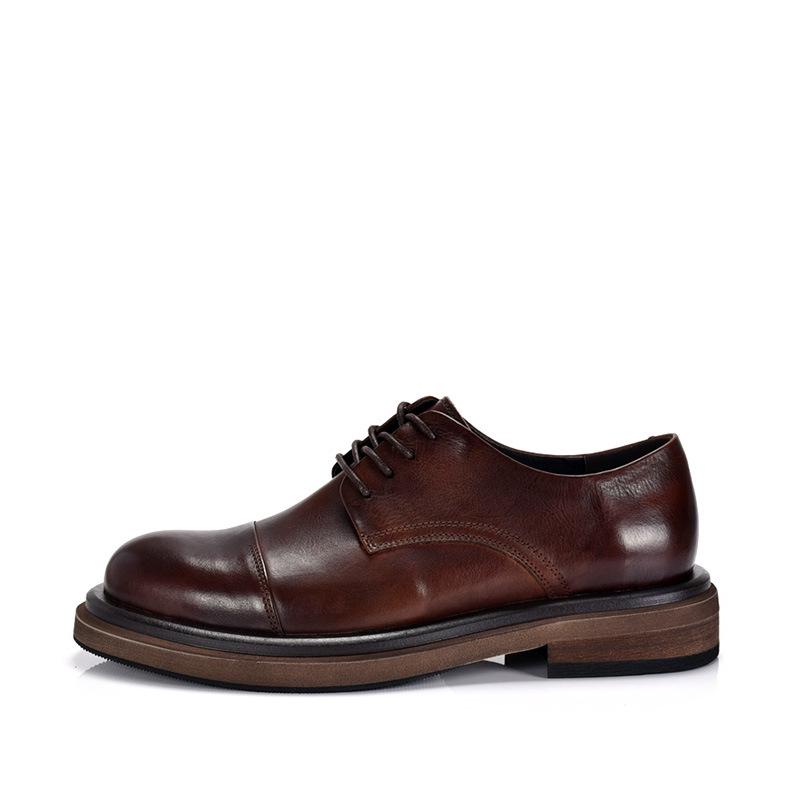 Men's Retro Handmade Genuine Leather Derby Shoes – Thick Sole, Three-Piece Toe, Perfect for Weddings and Formal Business Events
