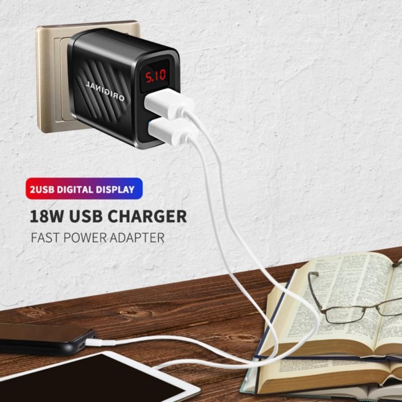 18W Fast Charging USB Charger Digital Display Quick Charging Adapter Cellphone Wall Charger Adapter Fast Charging