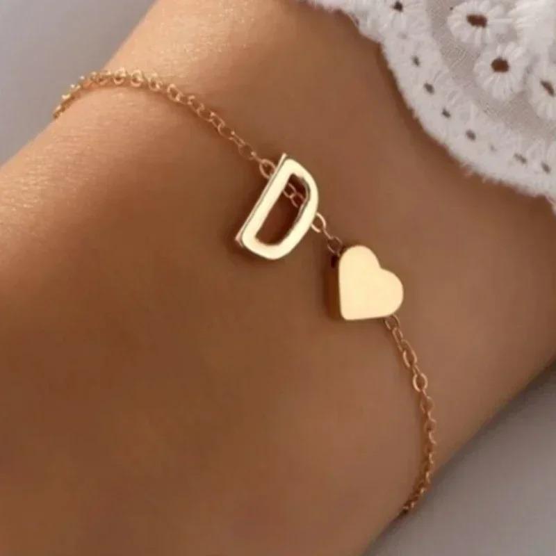 26 English Initial Letter Bracelets for Lovers Men Women 2026 New Simple DIY Personalized Name Alloy Bracelets Zircon