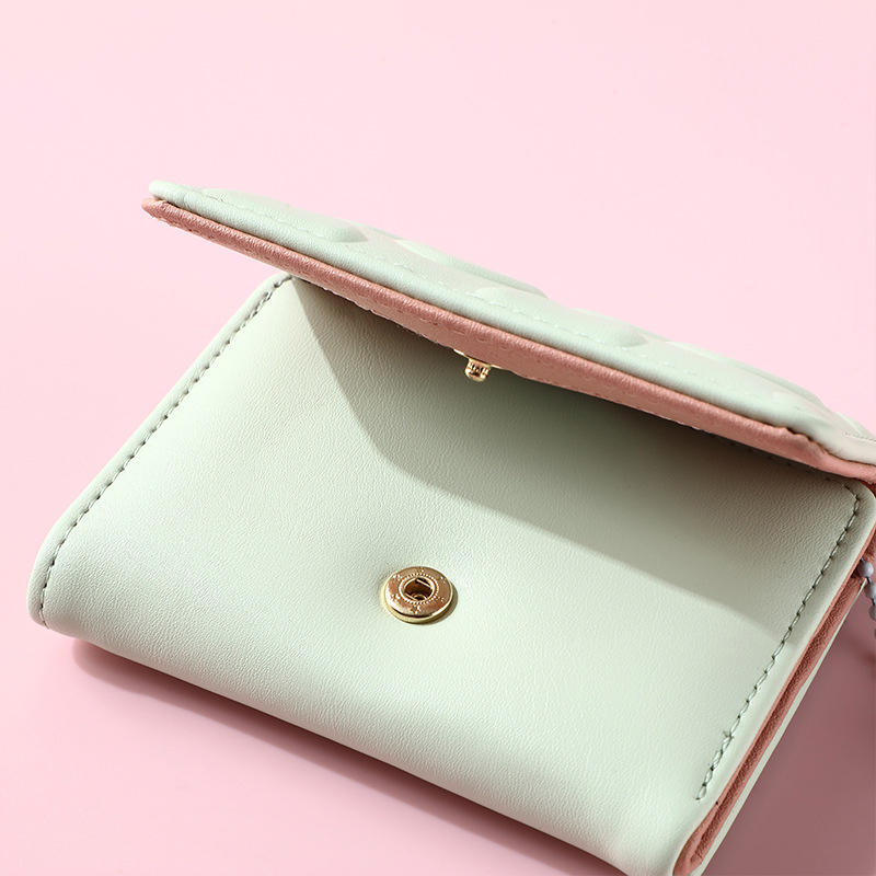 Women Cute Heart Embossed Slim Leather Wallet Small Trifold Wallet Cash Pocket Card Holder with ID Window