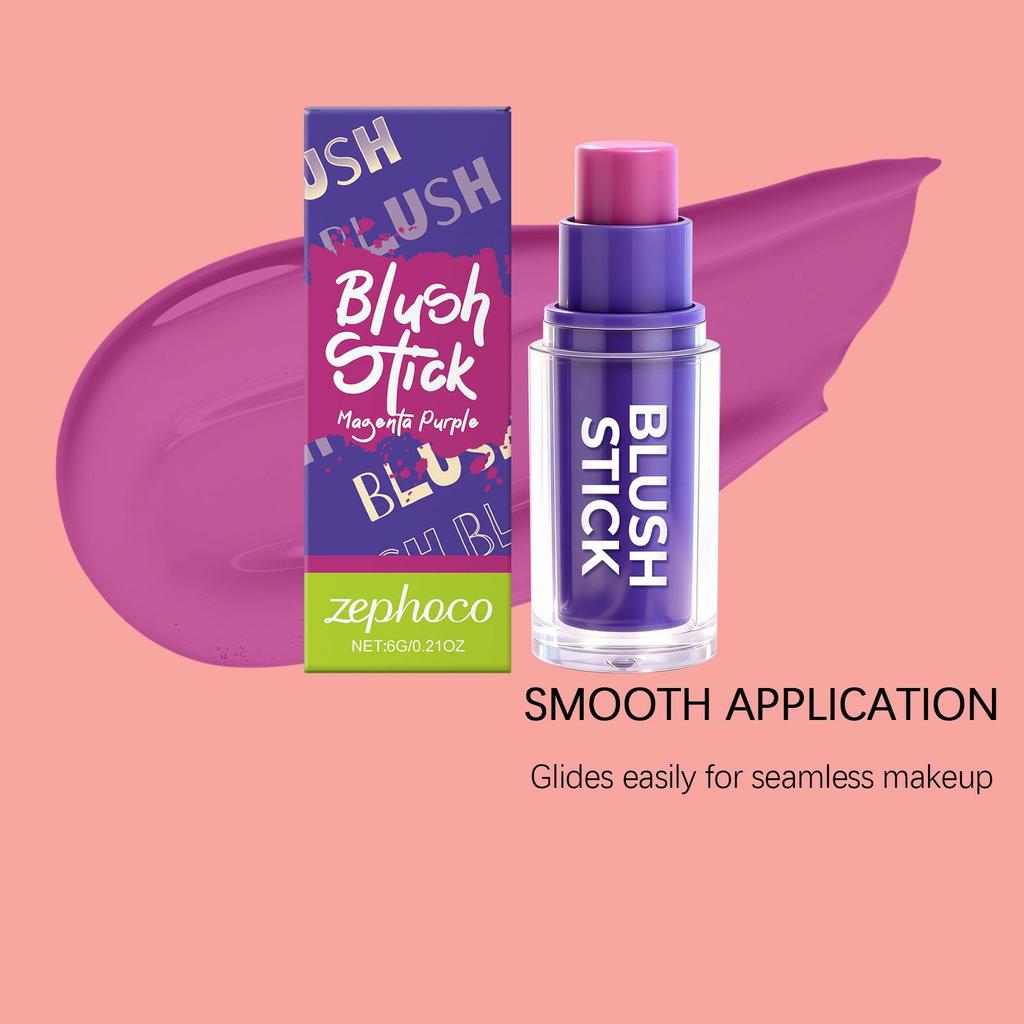 Zephoco Rose Purple Silky Blush Stick - Moisturizing, Long-Lasting Contour Makeup.