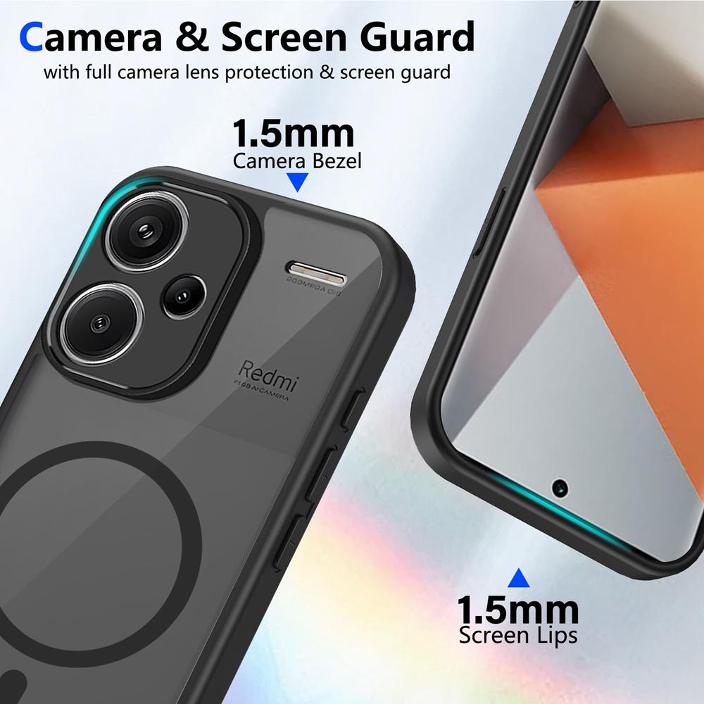 KEYSION Magnetic Phone Case for Redmi Note 13 Pro+ 5G Silicone+PC Matte Translucent Clear Shockproof Cover for Redmi Note 13 Pro+ 5G