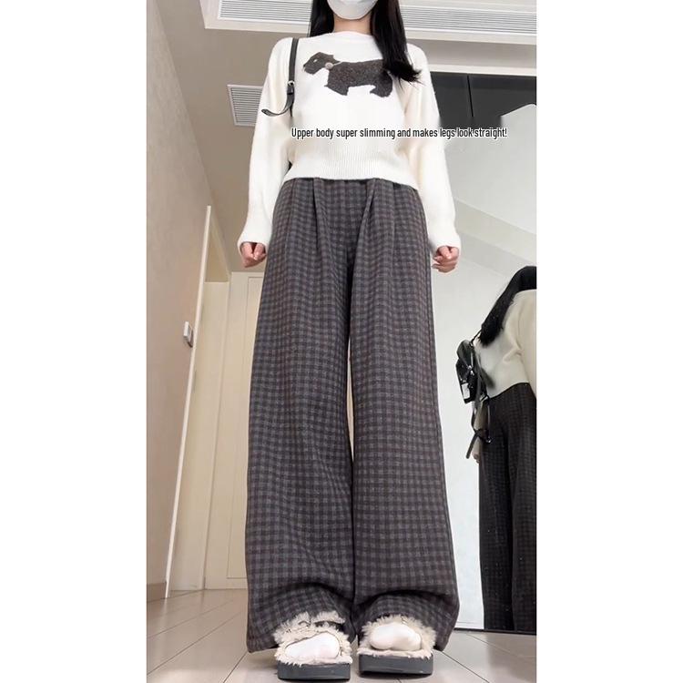 

Women s Grey Checkered High Waist Wide Leg Casual Pants - Spring & Autumn 2025 Collection M (96-105 lbs)