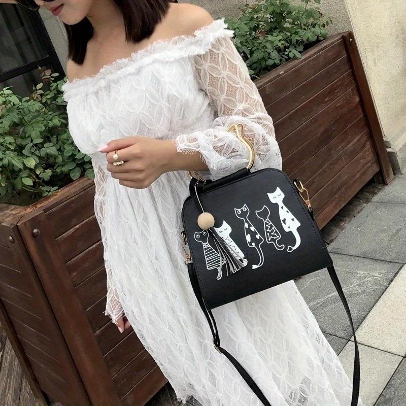 1pc Fashion Accessories Messenger Bag Women Handbags Cat Pattern Shoulder Crossbody Bag