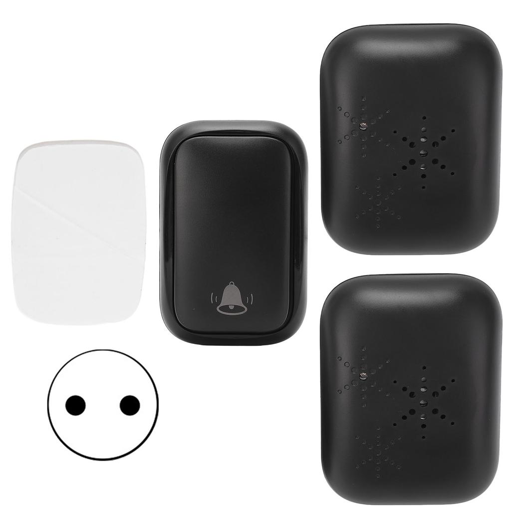 Wireless Doorbell ABS Black Self Powered 150m Range 433MHz with 2 Receivers for Home Hotel Factory AC