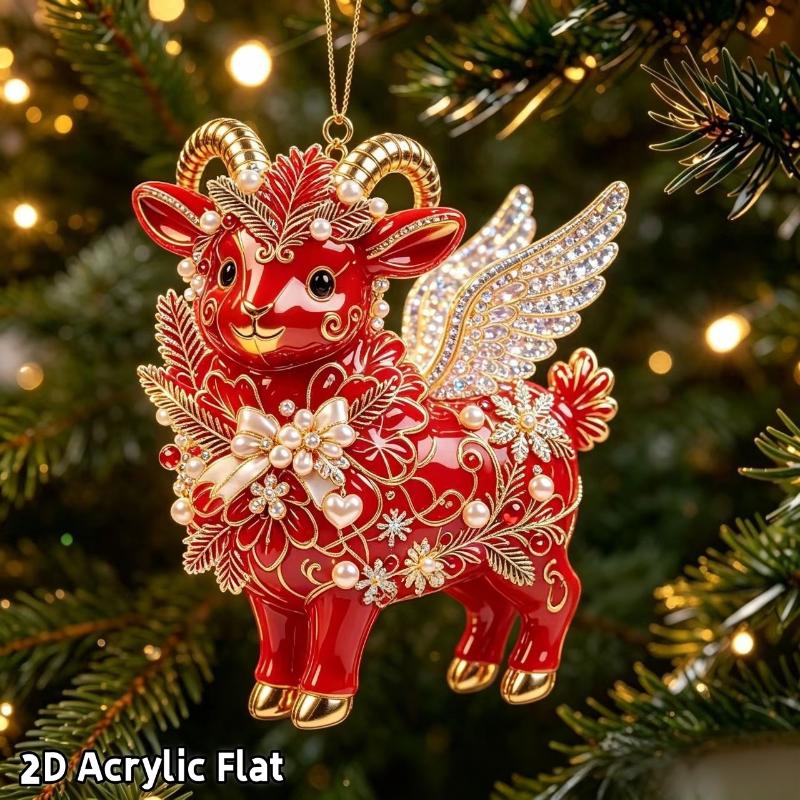 Ornament Agățat Capră Strălucitoare Model Plat Acrilic 2D Pandantiv Animal Farmec Oglindă Retrovizoare Mașină Ornament Brad de Crăciun