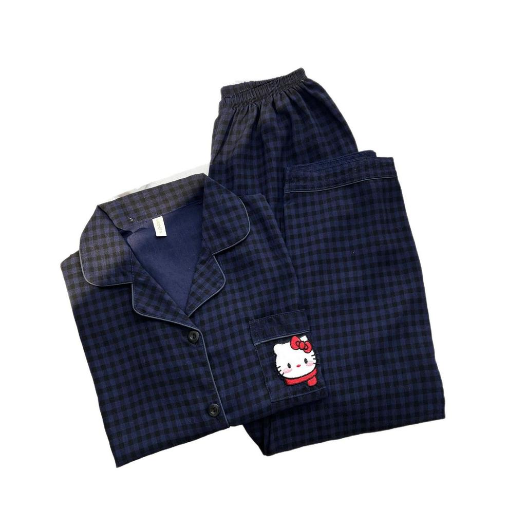 Kariertes Hello Kitty Pyjama-Set - Damen Kurzarm Frühling/Sommer 3-teilig