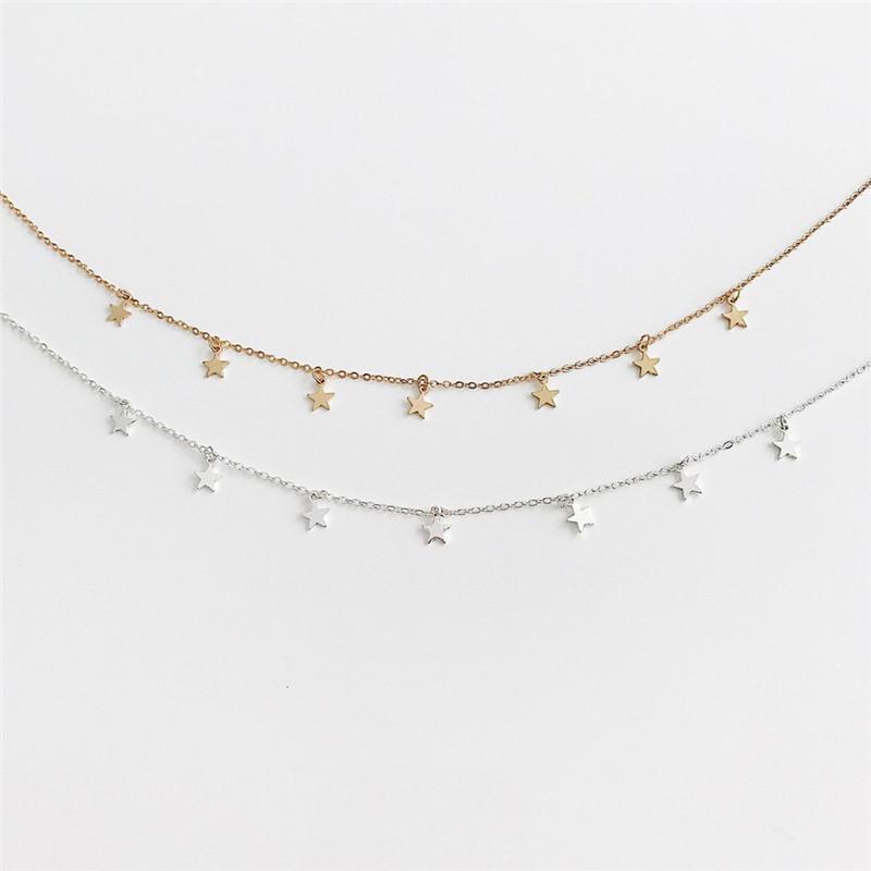Fashion Star Pendant Clavicle Chain Necklace Choker Charms Gold Silver Color Metal Collar Necklaces For Women Neck Jewelry